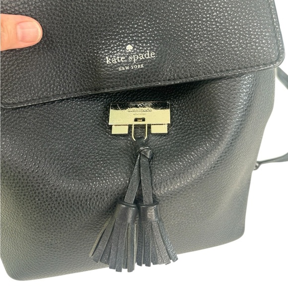 Kate Spade Hayes Street Taba Black Pebble Leather Tassel Backpack Medium Preppy main image 8